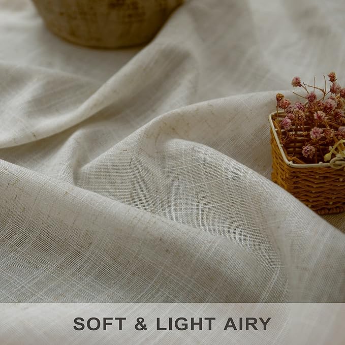 Pitalk Beige Curtains 54 Inch Length for Childrens Room 2 Panel Pocket Back Tab Top Short Neutral Semi Sheer Linen Energy Efficient Cotton Curtains for Bathroom Spa Office Retro Vintage Decor 54 Long