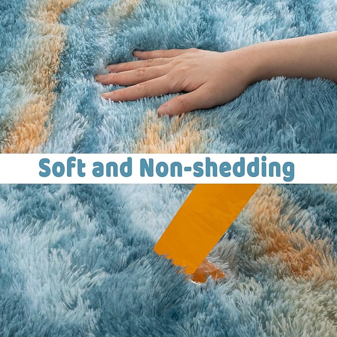 Soft Runner Rugs for Bedroom Hallways, 2x6 Abstract Blue Fluffy Shag Throw Area Rug Non Slip for Bedside Dorm, Long Shaggy Furry Carpet for Nursery Living Room