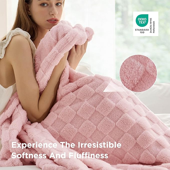 Bedsure GentleSoft Pink Throw Blanket for Couch - Checkered Fleece Blankets Gifts, Cute Soft Cozy Throw for Bedroom Home Decor Gifts, 50x60 Inches