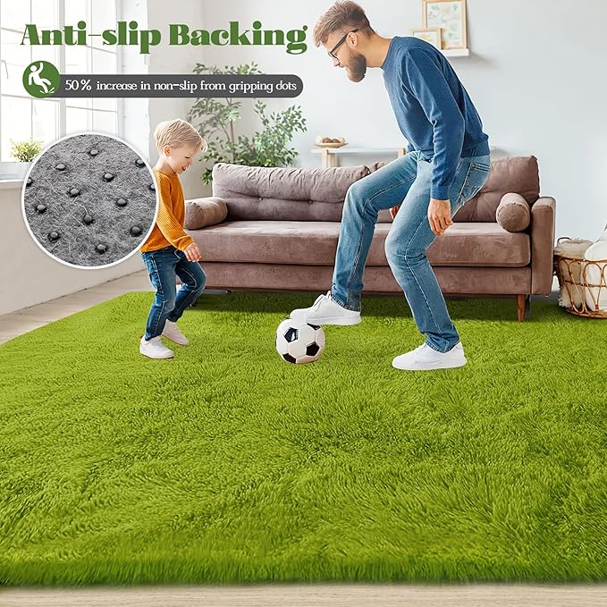 6x9 Area Rugs for Living Room: Fluffy Shag Soft Washable Rug Large Fuzzy Plush Indoor Carpet for Bedroom Nursery Playroom Kids Girls Boys Room (Grass Green, 6'x9')