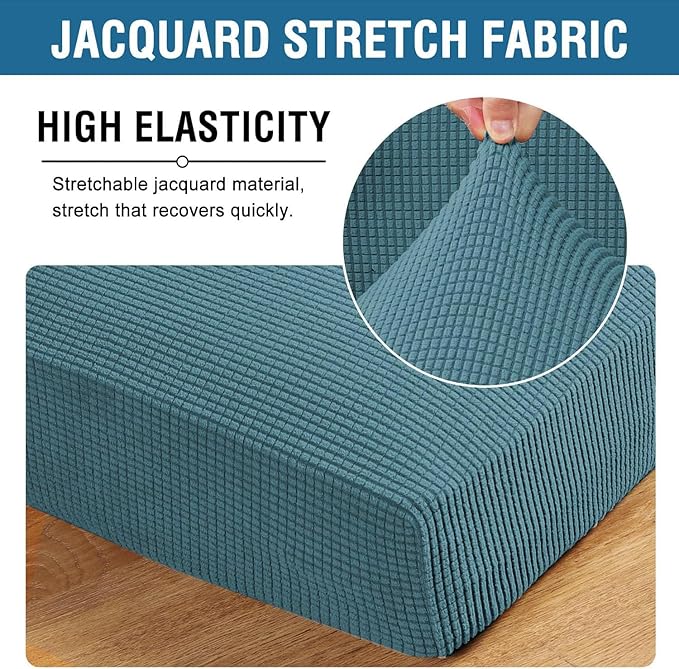 H.VERSAILTEX Super Stretch Individual Seat Cushion Covers Sofa Covers Couch Cushion Covers Slipcover Sets Thick Jacquard Textured Twill Fabric (1 Piece Loveseat Cushion Cover, Storm Blue)