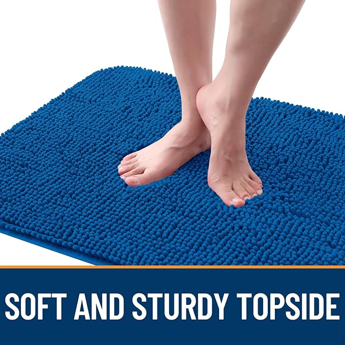 OLANLY Dog Door Mat for Muddy Paws 32x20, Absorbs Moisture and Dirt, Absorbent Non-Slip Washable Doormat, Quick Dry Chenille Mud Mat, Entry Indoor Entryway Carpet for Inside Floor, Deep Navy Blue