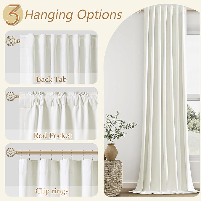 Ivory 100% Blackout Linen Curtains 102 Inch Length 2 Panels Set for Living Room Bedroom Back Tab Thermal Insulated Black Out Drapes Room Darkening Farmhouse Style for Bedroom Window Curtains 52x102