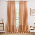 Nanspring Peach Quartz Linen Curtains 120 Inch Length 2 Panel Set Back Tab Loop Pocket Light Filtering Semi Sheer Boho Decor Curtains Extra Long for High Ceiling Living Room and Large Window 52x120
