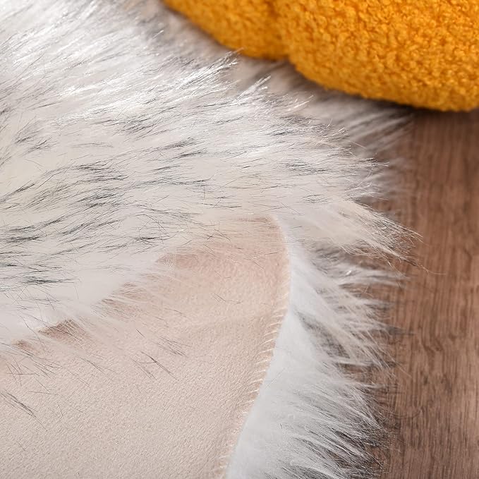Goolela Sheepskin Area Rug 5x8 Fluffy Fuzzy Furry Rug for Bedroom Living Room Faux Fur Shaggy Plush Soft Washable Rectangle - White with Grey Tips