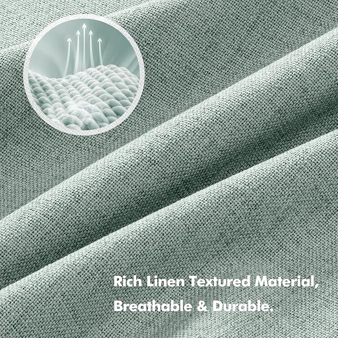MIULEE 100% Blackout Linen Curtains for Bedroom, Seafoam Green Solid Luxury Decor Thermal Insulation Room Darkening Drapes for Living Room Nursery Back Tab Rod Pocket 42 x 96 Inches, 2 Panels