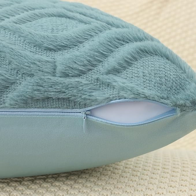 decorUhome Summer Throw Pillow Covers 16x16 Inch Set of 2, Soft Plush Faux Wool Aqua Solid Couch Pillow Covers, Accent Farmhouse Neutral Square Pillow Cases for Sofa Bed Living Room