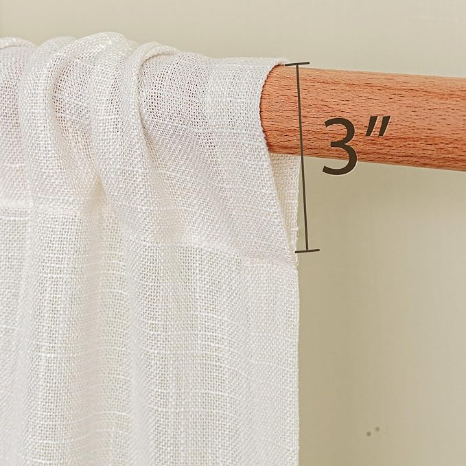 MYSKY HOME Natural Curtains 30 Inch Long for Cafe, Semi Sheer Light Filtering Tiers Curtain Panels Rod Pocket Short Country Decor Drapes for Basement/Small Window, Beige White, 2 Panels, 34 x 30 Inch