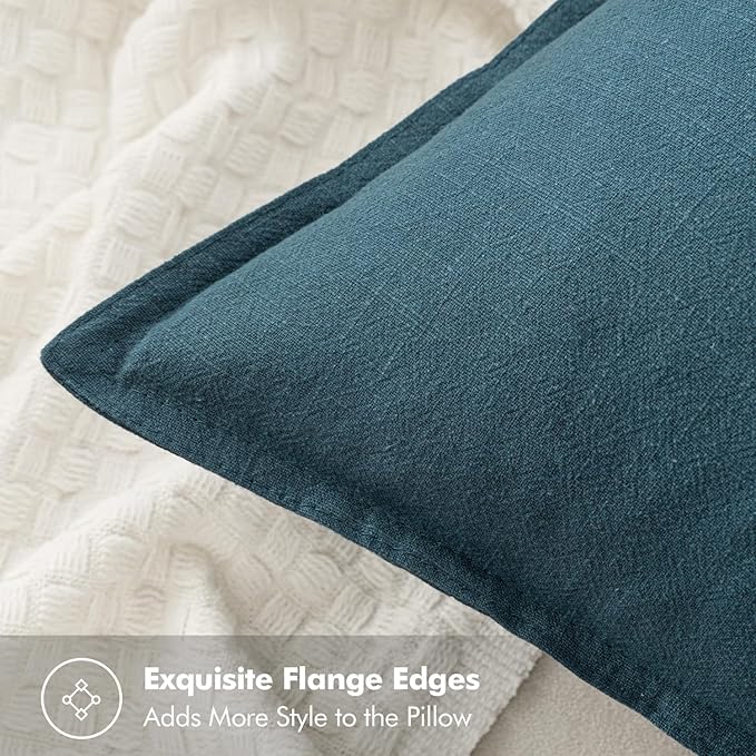 MIULEE Decorative Linen Euro Sham Pillow Covers 22x22 Inch Blue Boho Farmhouse Neutral Couch Throw Pillows for Bed Pack of 2 Accent Coastal Modern Pillowcase Summer Sofa Livingroom Home Decor