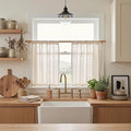 MYSKY HOME Kitchen Semi Sheer Linen Curtains 24 Inch Long, Light Filtering Window Panels Rod Pocket Valance Neutral Drapes for Small Window/Cafe/Bathroom Basement, Linen, 2 Panels, 34 x 24 Inch