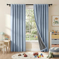 RYB HOME Linen Texture Curtains for Bedroom, 100% Blackout Thermal Insulated Curtains, Rod Pocket&Back Tab Room Darkening Drapes Luxury Decor for Living Room Nursery, W52xL90g, 2 Panels, Smoky Blue