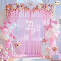 20ft x 12ft Pink Tulle Backdrop Curtain for Baby Shower Party Sheer Fabric Backdrop Curtains for Girls Birthday Gender Reveal Back Drop Wedding Photo Backdrop Drapes Background 4 Panels 5ft x 12ft