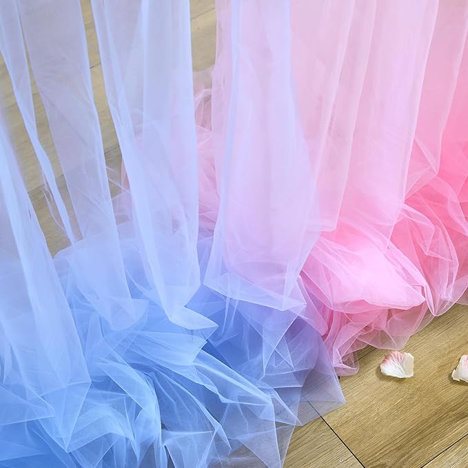Pink and Blue Tulle Backdrop Curtains for Gender Reveal Girl and Boy Party Sheer Backdrop Drapes for Baby Shower Birthday Party Photoshoot Background Decorations 2 Panels 5ft X 10 ft