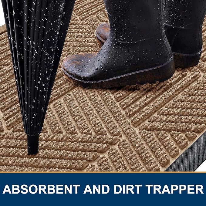Smiry Front Door Mat Outside Entrance, Heavy Duty Sturdy Natural Rubber Doormat, Trap Dirt and Moisture, Easy Clean Low Profile Welcome Floor Mats for Indoor Outdoor Entry, 35X23 Inch, Coffee