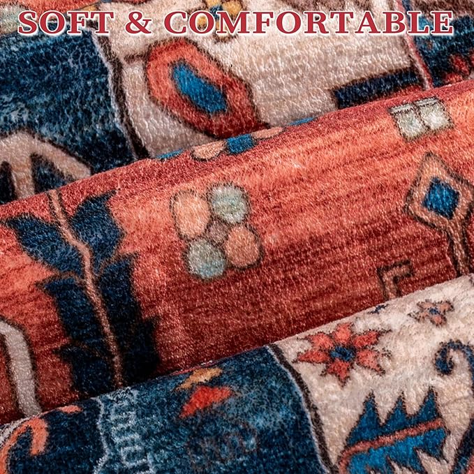 SERISSA Boho Rugs for Entryway, 2x3 Rust Entryway Rug Non-Slip Washable Small Area Rug, Ultra Soft Oriental Vintage Low-Pile Indoor Door Mat Floor Carpet for Entrance Bedroom Kitchen Bathroom
