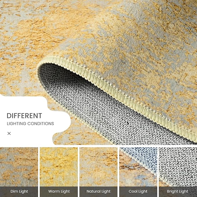 Ompaa Living Room Rug 6x9 Area Rug Washable Boho Carpet Non Slip Abstract Vintage Indoor Large Rugs for Bedroom, Classroom, College Dorm, Farmhouse, Dining Room, Kids Playroom (Orange, Silver & Gray)