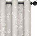 Deconovo Beige Blackout Curtains, Boho Farmhouse Curtain, Thermal Insulated Soundproof Drapes, Silver Branch Print, 42 x 84 Inch Long, Machine Washable Window Panels for Living Room Bedroom, Set of 2