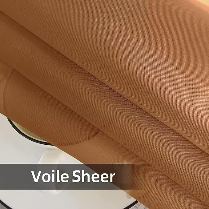 youleyar Solid Sheer Rod Pocket Curtain Voile Draperies 2 Panels White Beige Black Grey Ivory 52 Inch Width 90 Inch Long 1 Pair for Kitchen Bedroom Children Living Room Yard (Light Brown,52Wｘ90L)