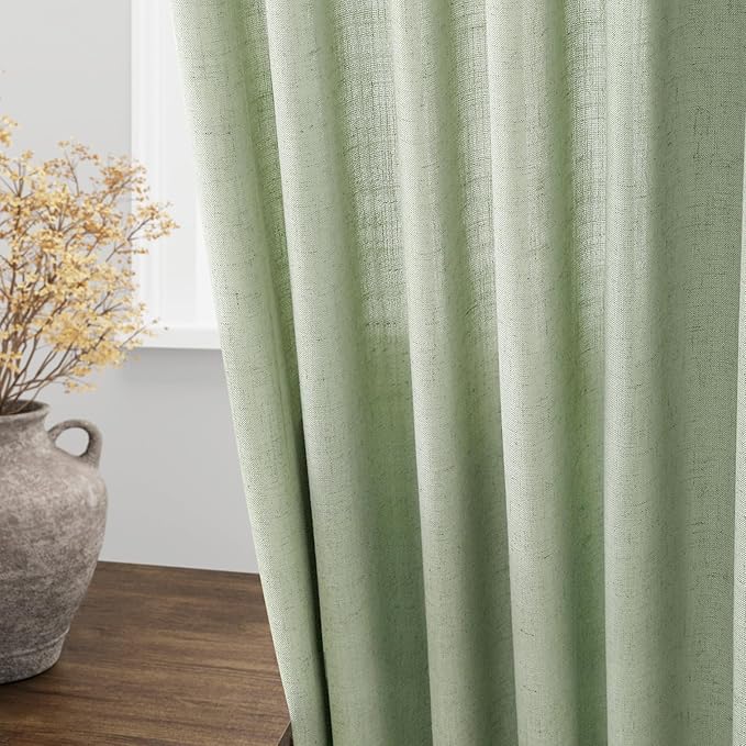 Nanspring Mist Sage Linen Curtains 84 Inch Length 2 Panels Set for Living Room Rod Pocket Back Tab Light Filtering Window Drapes for Bedroom Dining Room Protect Privacy Modern Farmhouse Decor 52x84