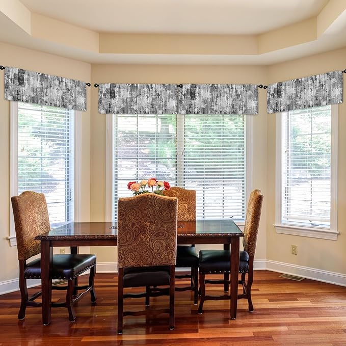 Emvency 4 Pack Valances Window Treatments, Abstract Modern Grey Grunge Minimalist Drapes Adjustable Curtain for Windows Living Room Kitchen Over Sink, 52x18 Inch Rod Pocket Valances
