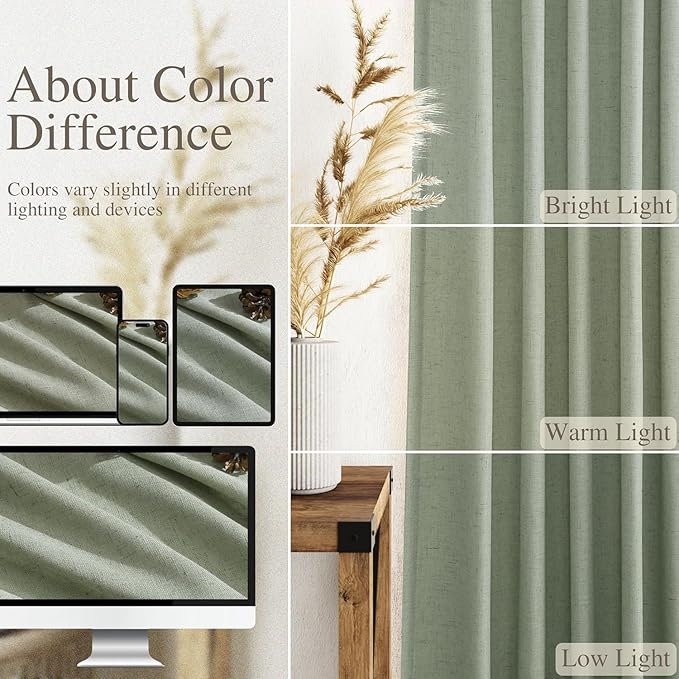 Desert Sage Linen 144 Inch Curtains for Living Room Light Filtering Semi Sheer Curtain Back Tab Rustic Farmhouse Decor Elegant Soft Drapes Floor to Ceiling High Window for Bedroom 52x144, 2 Panels