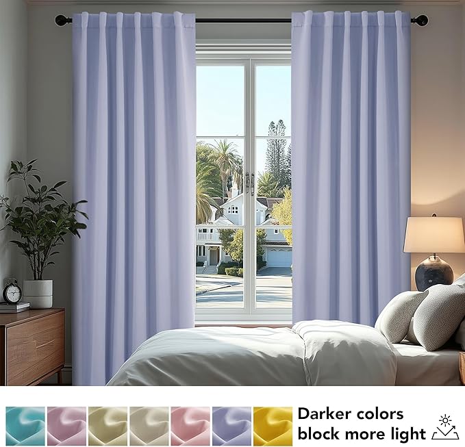 Deconovo Back Tab and Rod Pocket Blackout Curtains for Living Room Thermal Insulated Light Blocking Curtains 42Wx84L Inch Light Purple 2 Panels