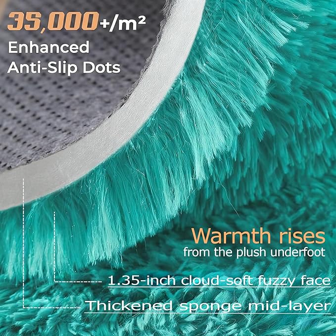 8x10 Area Rugs for Living Room: Fluffy Shag Soft Washable Rug Large Fuzzy Plush Indoor Carpet for Bedroom Nursery Playroom Kids Girls Boys Room (Teal Blue, 8'x10')