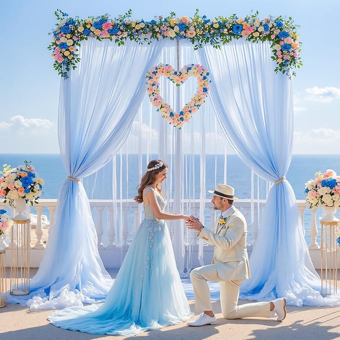 10ft x 15ft Baby Blue Tulle Backdrop Curtain for Baby Shower Party Sheer Fabric Backdrop Curtains for Boy Birthday Gender Reveal Back Drop Wedding Photo Backdrop Drapes Background 2 Panels 5ft x 15ft