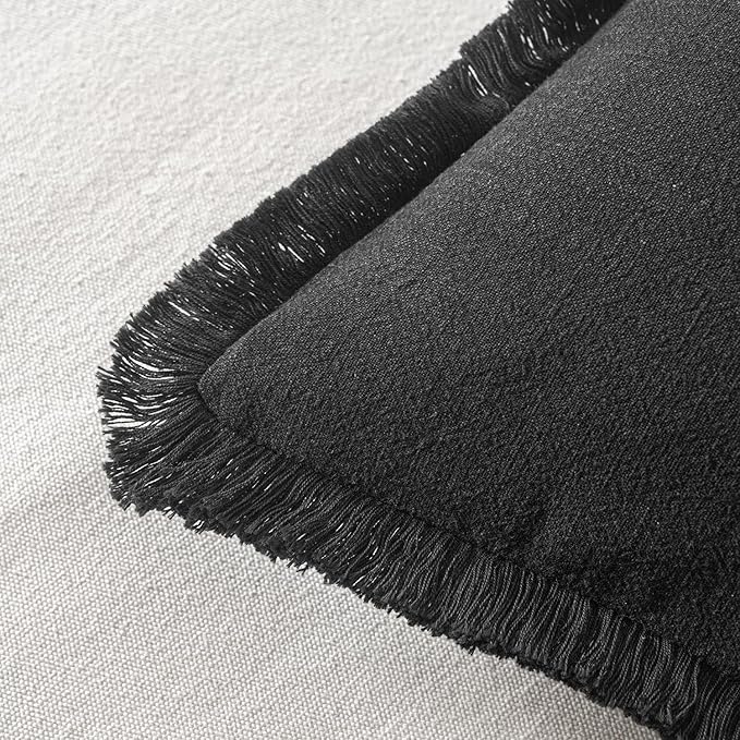 MIULEE Decorative Throw Pillow Covers Neutral Linen Fringe Throw Pillows Set of 2 Black Boho Farmhouse Cushion Covers with Tassels for Couch Sofa Bed Living Room Spring Home Decor 20x20 Inch