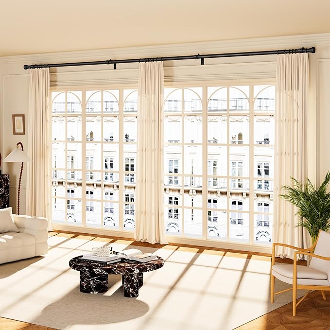 YaFex Curtain Rods 32-170 Inch, Heavy Duty 1 Inch Adjustable Curtain Rod for Windows, Black Extra Long Window Treatment Rods, Modern Design, Easy Installation