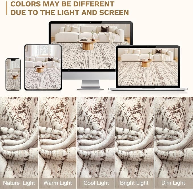 Nakagishi 9x12 Area Rugs Living Room: Washable Boho Large Neutral Soft Farmhouse Rug Stain Resistant Modern Moroccan Non-Slip Indoor Carpet for Bedroom Nursery Kids Office Dining Room - Dark Brown