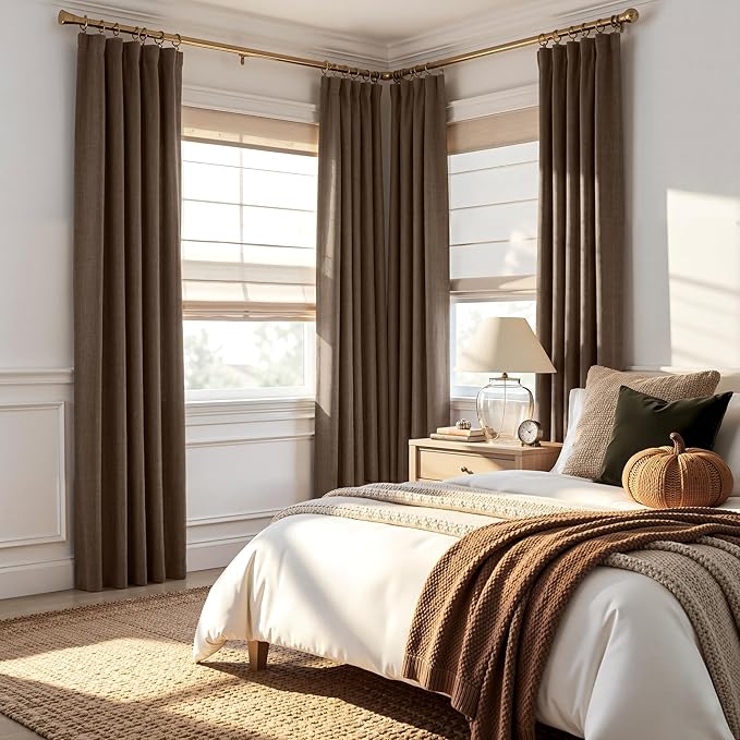 RYB HOME 100% Blackout Linen Textured Curtains 84 inches Long, Thermal Insulating Privacy Energy Saving for Bedroom Living Room Window Office Theater Dining Nursery, W 52 x L 84 in, Coffee, 2 Panels
