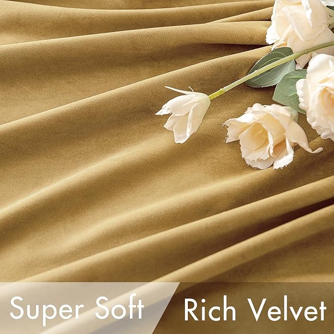 MIULEE Velvet Curtains 90 inches - Luxury Blackout Curtains for Bedroom Living Room Thermal Insulated Super Soft Window Drapes Rod Pocket & Back Tab, Golden, W52 x L90 inches, 2 Panels