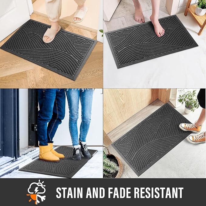 HIYARD Sturdy Front Door Mat, Absorbent Muddy Dirt Resist Welcome Door Mats Outdoor Indoor, Stain and Fade Resistant, Non-Slip Backing Entry Mat Low Profile Doormat for Entryway, 60×36, Grey