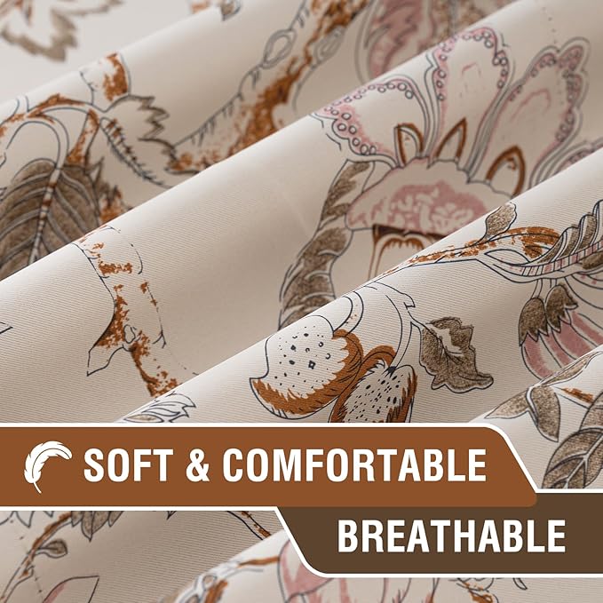 H.VERSAILTEX Blackout Curtain Valances for Kitchen Window/Living Room/Bathroom Privacy Added Rod Pocket Home Decoration Winow Valance, 52" W x 18" L, Floral in Sage and Brown (Pack of 4)