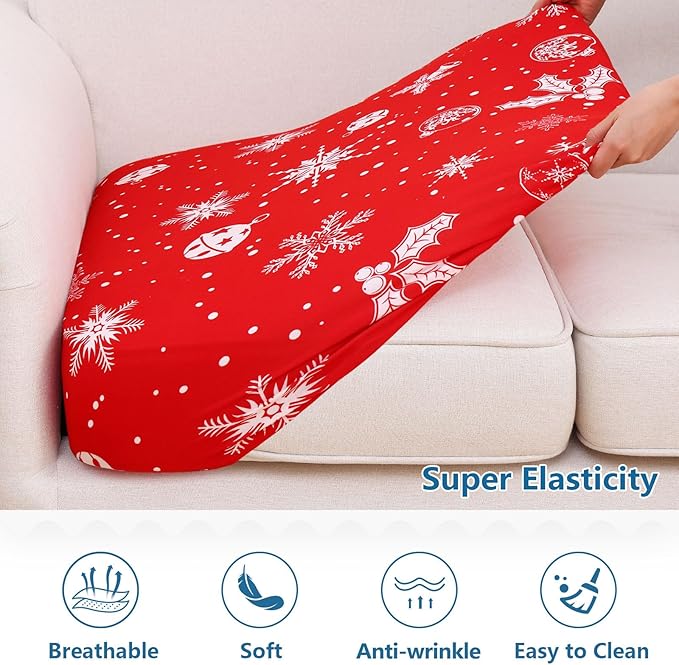hyha Printed Couch Cushion Covers, Floral Sofa Covers Washable for 3 Cushion Couch, Stretch Pattern Outdoor Cushion Covers for Patio Furniture with Elastic Bottom(3 Packs, Snowflake Bell)