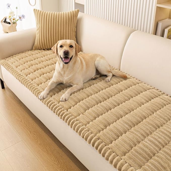 Smiry Couch Cover for Dogs Washable, Non Slip Fuzzy Pet Couch Covers for 3 Cushion Sofa Pet Friendly, Thick Soft Sofa Slipcovers Cushion Protector (Camel, 27.6" x 70.9")