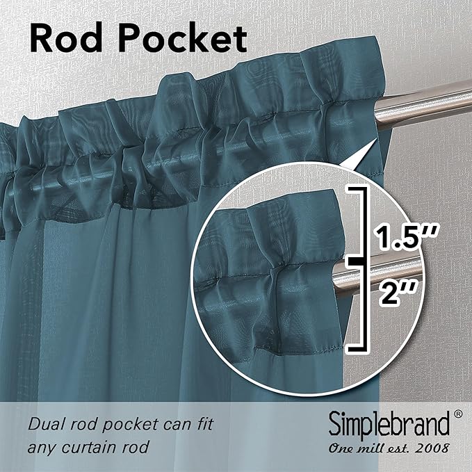 Simplebrand Dusty Blue Sheer Curtains 84 Inches Long, Light Filtering Rod Pocket Solid Color Window Sheer Curtain Panels, Elegant Curtains & Drapes for Living Room, Bedroom 2 Panels (42" W x 84" L)