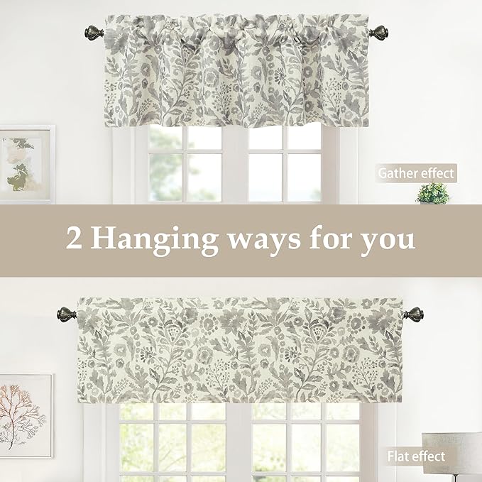 DriftAway Julia Lined Valance Double Layer Thermal Insulated Room Darkening Blackout Valances 3 Inch Rod Pocket Window Valance for Bathroom Living Room 52 Inch by 14 Inch Linen Gray