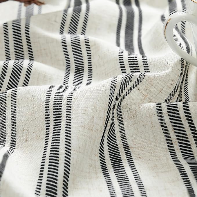 jinchan Linen Striped Valance Window Treatment for Bathroom Living Room Light Filtering Ticking Stripe Farmhouse Valance Curtain 16 Inch Rod Pocket 1 Panel Black on Linen