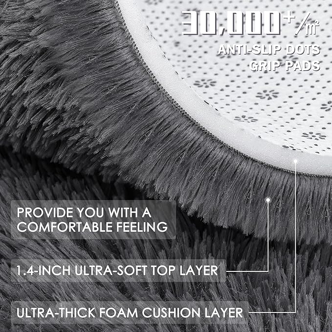 OLANLY 7x12 Machine Washable Large Area Rugs for Living Room, Bedroom, Soft Fluffy Shaggy Bedside Rug, Indoor Floor Carpet for Kids Girls and Boys, Dorms, Nursery, Home Decor Aesthetic, Grey