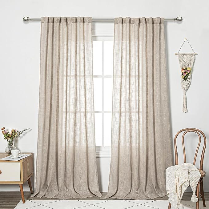 MYSKY HOME Ceiling Curtains for Living Room, Soft Cotton Curtain Polyester Blend Semi Sheers Light Filtering Window Treatments Decor Back Tab Top Panel, 50" x 95", Light Taupe, 2 Pcs