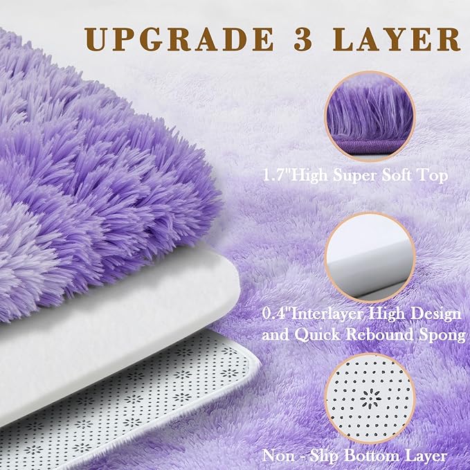 Super Soft Shaggy Area Rugs for Bedroom 4x6 Feet, Shaggy Plush Living Room Shag Furry Floor Rugs, Non-Shedding Indoor Rugs for Living Room Decor(4 x 6, Purple Starry)