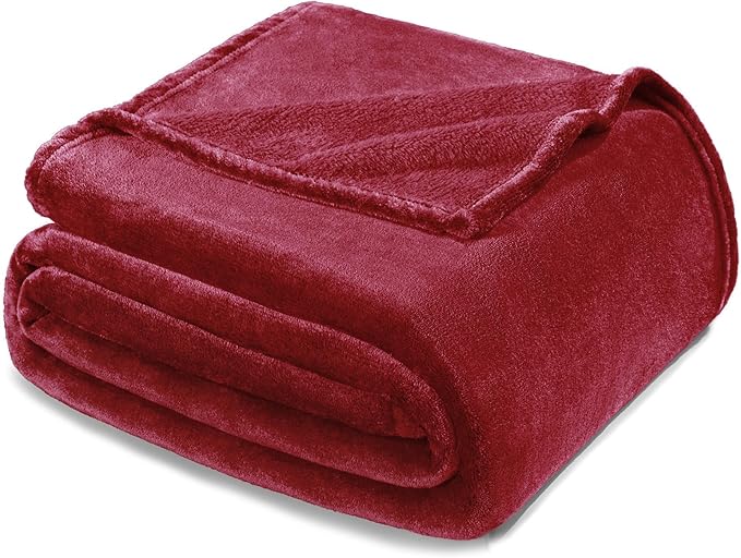 Exclusivo Mezcla Fleece Blankets Queen Size for Bed, Super Soft and Warm, All Season, Cozy, Plush, Lightweight, 90x90 Inches, Deep Red