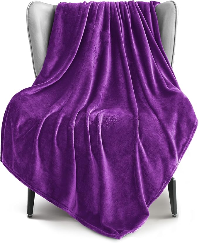 Exclusivo Mezcla Fleece Throw XL Blanket for Couch, Sofa, Super Soft and Warm Purple Blankets, All Season, Cozy, Plush, Lightweight, 50x70 Inches