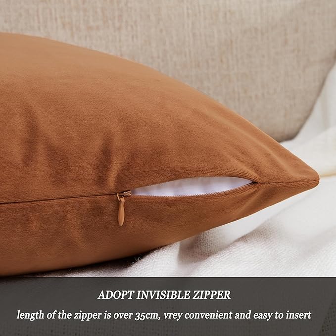 GIGIZAZA 12x20 Dark Burnt Orange Pillow Covers Velvet Lumbar Pillow Decorative Throw Pillows Couch Sofa Covers Bedroom Set of 2