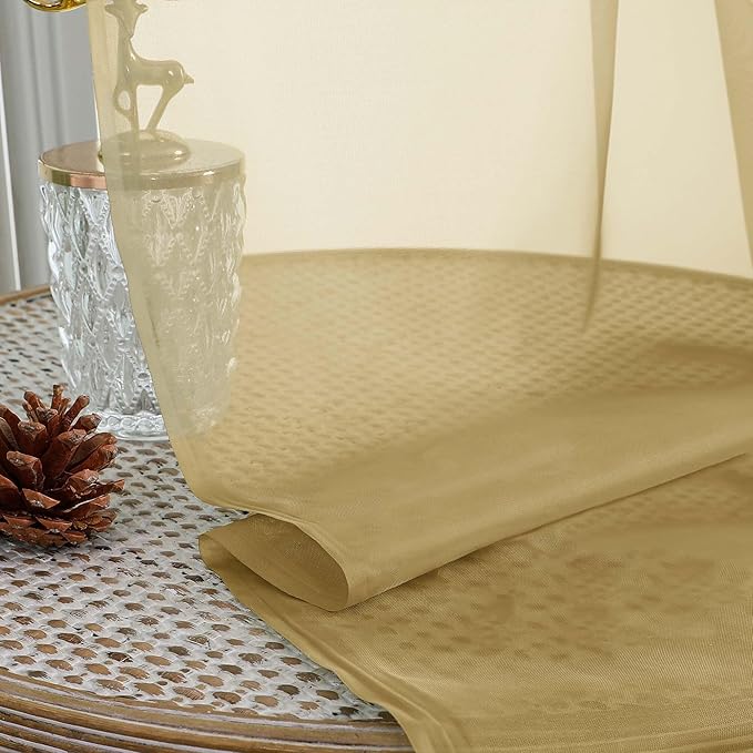 Extra Long Gold Sheer Curtains for Bedroom Living Room 108 Inches Long 2 Panels Set, Solid Soft Light Filtering Rod Pocket Sheer Window Curtains, Gold, Each 59" Wx108 L Inch