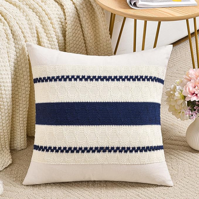 Fancy Homi Set of 1 Navy Blue Euro Decorative Throw Pillow Covers 26x26 Inch for Couch Bed Sofa Living Room, Aesthetic Modern Organic Farmhouse Home Decor, Soft Cotton Woven Textured Cushion Case
