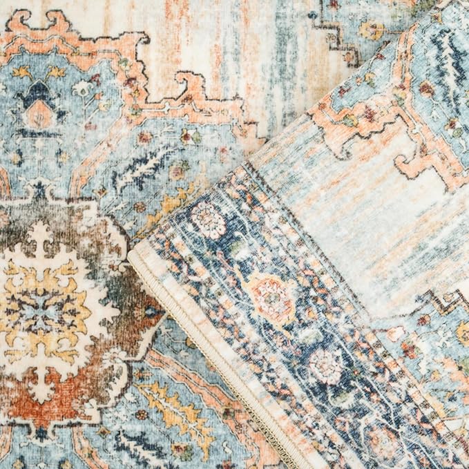 TOPRUUG Washable Runner Rug 4x10 - Hallway Runner Rug Kitchen Rugs and Mats Non Skid Washable Waterproof Carpet Runner for Living Room Bedroom Bathroom (Blue, 4X10)