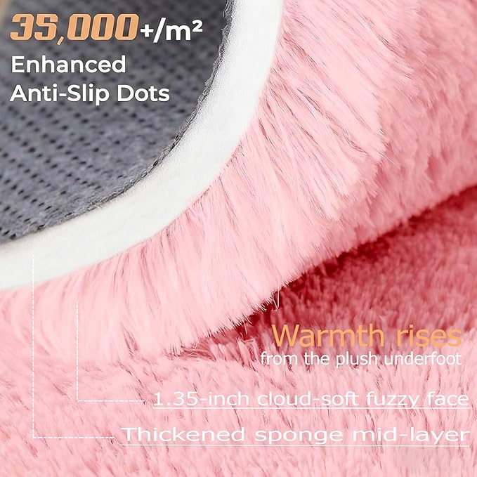 Pink Rugs for Bedroom Girls: 8x10 Fluffy Shag Soft Washable Rug Large Fuzzy Plush Indoor Carpet for Living Room Nursery Playroom Kids Girls Boys Room (Pink, 8'x10')